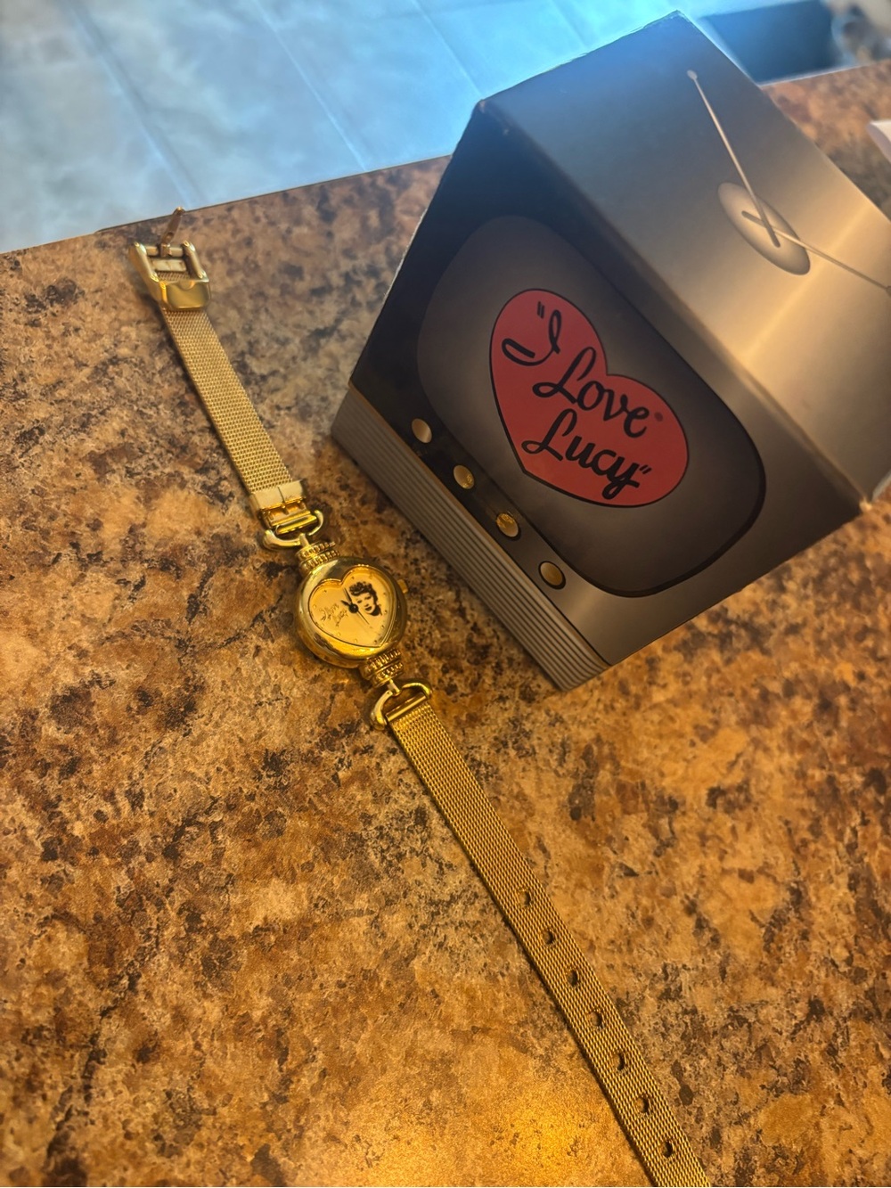 Gold-tone 'I Love Lucy' Mesh Strap Watch